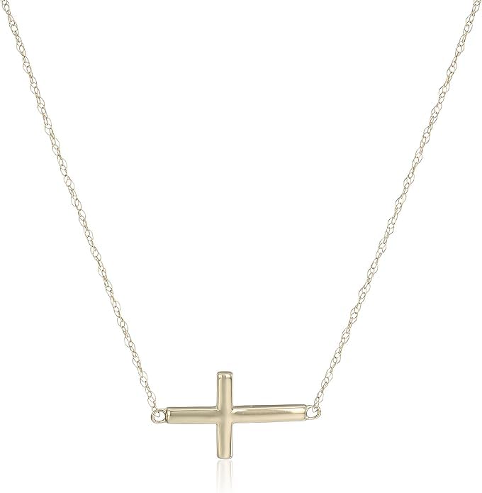 MORGAN & PAIGE 10k Yellow Gold Necklace For Women - Sideways Fine Choker Cross Necklace for Women, Lightweight and Dainty Cross Pendant Charm Jewelry Gift for Her 18 inch