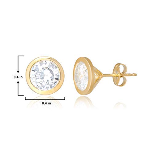 18K Gold Plated Sterling Silver Classic Cushion or Round Cubic Zirconia Stud Earrings