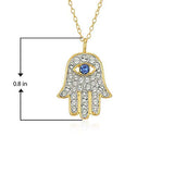 MORGAN & PAIGE 18K Yellow Gold Plated .925 Sterling Silver Crystal Blue and White Hamsa Hand of Fatima Necklace for Women, 18"