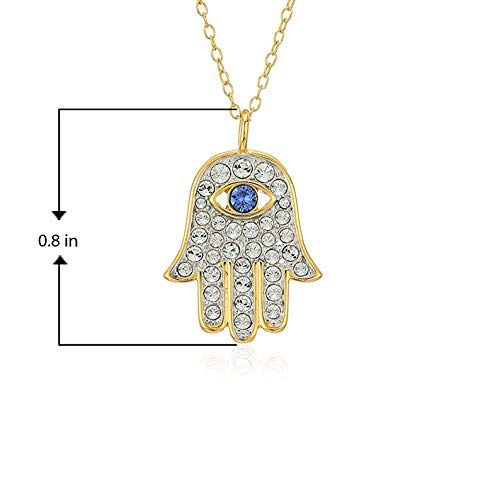 MORGAN & PAIGE 18K Yellow Gold Plated .925 Sterling Silver Crystal Blue and White Hamsa Hand of Fatima Necklace for Women, 18"