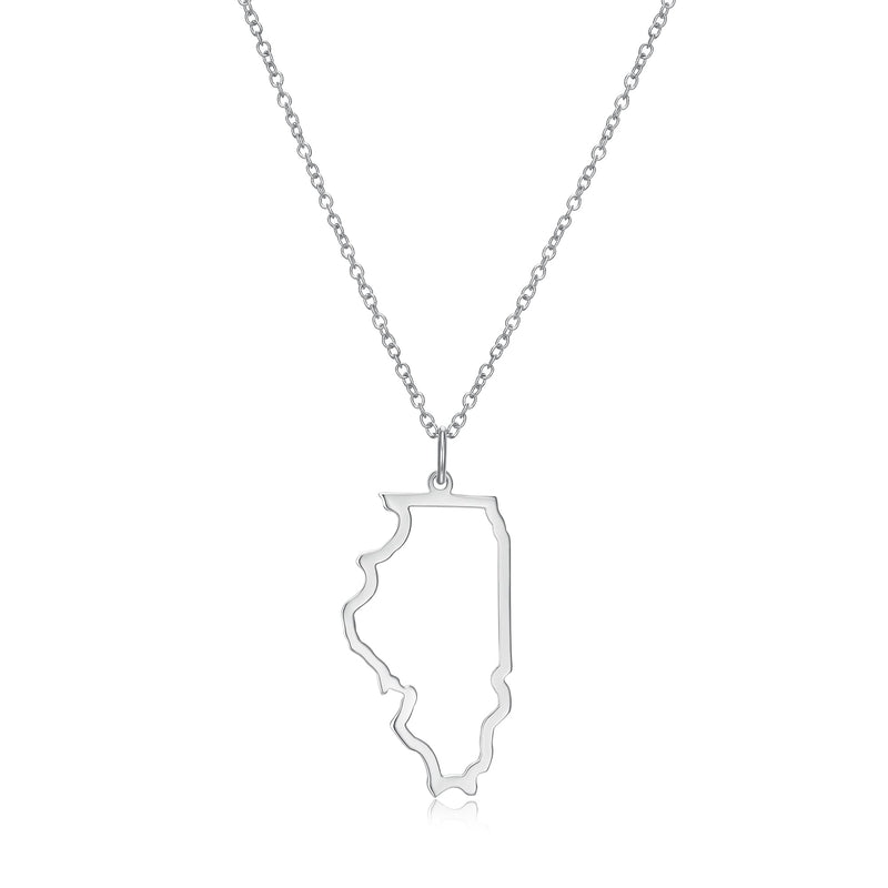 MORGAN & PAIGE .925 Sterling Silver Rhodium Plated US Home States Outline Map Pendant Necklaces for Women - Long Distance Friendship Dainty Hypoallergenic Sterling Silver Necklace for Women 18 inch