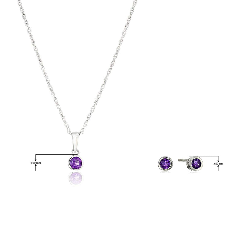 Dainty 925 Sterling Silver Gemstone Birthstone Petite Stud Earrings and 16" Pendant Necklace Jewelry Set