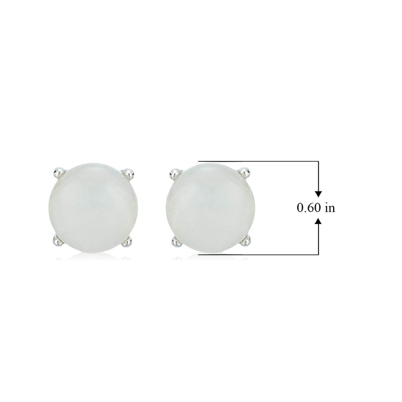 MORGAN & PAIGE Rhodium-Plated .925 Sterling Silver White Moonstone Round 6mm Stud Earrings in 4 prong-setting