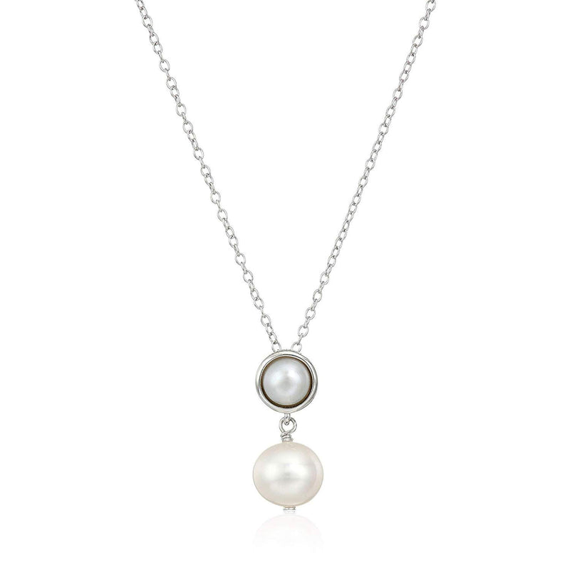 MORGAN & PAIGE .925 Sterling Silver Rhodium Plated Birthstone Necklace - Elegant Freshwater Cultured Pearl Necklace and Gemstone Necklace, Bezel-Set Pearl Drop Necklaces for Women Jewelry 18"