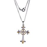 MORGAN & PAIGE Fleur de Lys Celtic Cross Knot Pendant Necklace for Women - 925 Sterling Silver Rhodium-Plated or with Swiss Blue Topaz Lightweight and Hypoallergenic for Sensitive Skin, 18" Rolo Chain