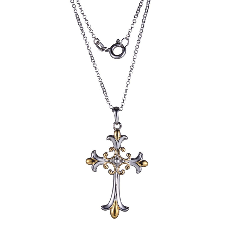 MORGAN & PAIGE Fleur de Lys Celtic Cross Knot Pendant Necklace for Women - 925 Sterling Silver Rhodium-Plated or with Swiss Blue Topaz Lightweight and Hypoallergenic for Sensitive Skin, 18" Rolo Chain