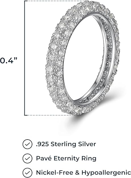 MORGAN & PAIGE Pavéd Eternity Ring - Classic Cubic Zirconia Pavé Ring Anniversary Eternity Band - 925 Sterling Silver Women’s Infinity Ring