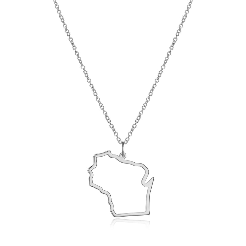 MORGAN & PAIGE .925 Sterling Silver Rhodium Plated US Home States Outline Map Pendant Necklaces for Women - Long Distance Friendship Dainty Hypoallergenic Sterling Silver Necklace for Women 18 inch