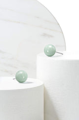 .925 Sterling Silver Natural Gemstone 8mm Round Sphere Ball Stud Earrings with butterfly-back in Green Jade or Purple Amethyst with Butterfly-backs