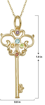 MORGAN & PAIGE 18K Yellow Gold Plated .925 Sterling Silver Genuine Multi Gemstone Key Pendant Necklace, 18"