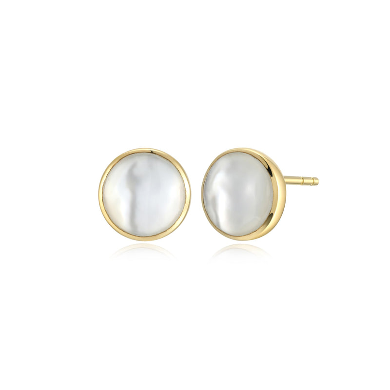 MORGAN & PAIGE 18K Yellow Gold Plated Sterling Silver Genuine Mother of Pearl Stud Earrings or Long Drop Earrings