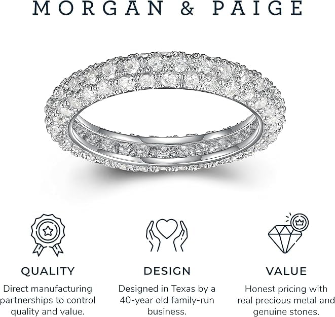 MORGAN & PAIGE Pavéd Eternity Ring - Classic Cubic Zirconia Pavé Ring Anniversary Eternity Band - 925 Sterling Silver Women’s Infinity Ring