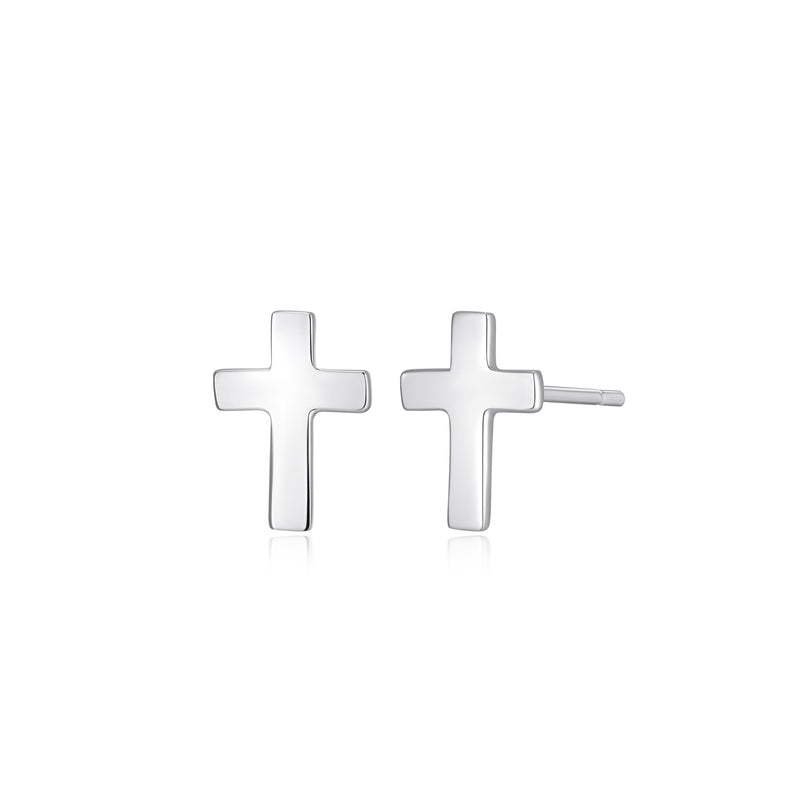 MORGAN & PAIGE .925 Sterling Silver Rhodium Plated Cross Circle Hoop Earrings or Small Stud Earrings for Women - Lightweight Dainty Sterling Silver Earrings, Hypoallergenic Religious Faith Jewelry