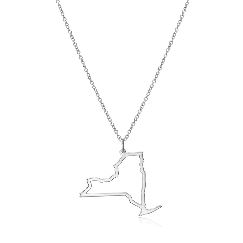 MORGAN & PAIGE .925 Sterling Silver Rhodium Plated US Home States Outline Map Pendant Necklaces for Women - Long Distance Friendship Dainty Hypoallergenic Sterling Silver Necklace for Women 18 inch