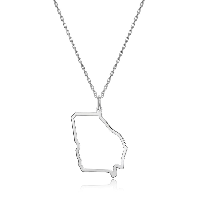 MORGAN & PAIGE .925 Sterling Silver Rhodium Plated US Home States Outline Map Pendant Necklaces for Women - Long Distance Friendship Dainty Hypoallergenic Sterling Silver Necklace for Women 18 inch