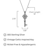 MORGAN & PAIGE Oxidized 925 Sterling Silver Celtic Key Pendant Necklace, 18 inch Hypoallergenic Jewelry Gifts