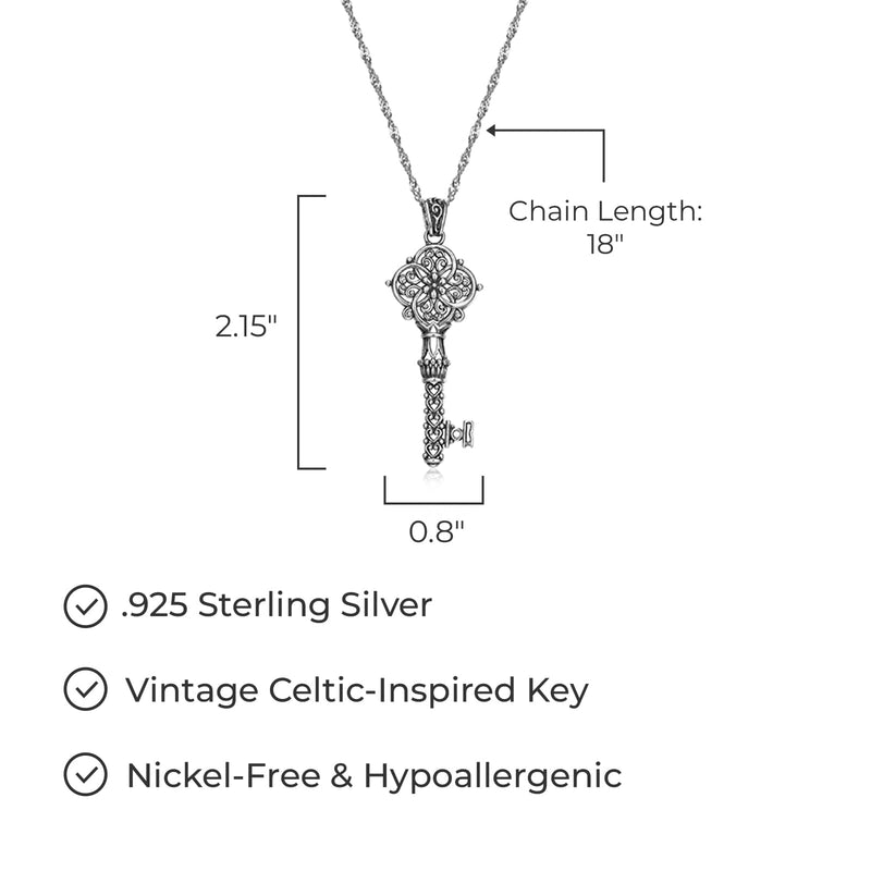 MORGAN & PAIGE Oxidized 925 Sterling Silver Celtic Key Pendant Necklace, 18 inch Hypoallergenic Jewelry Gifts