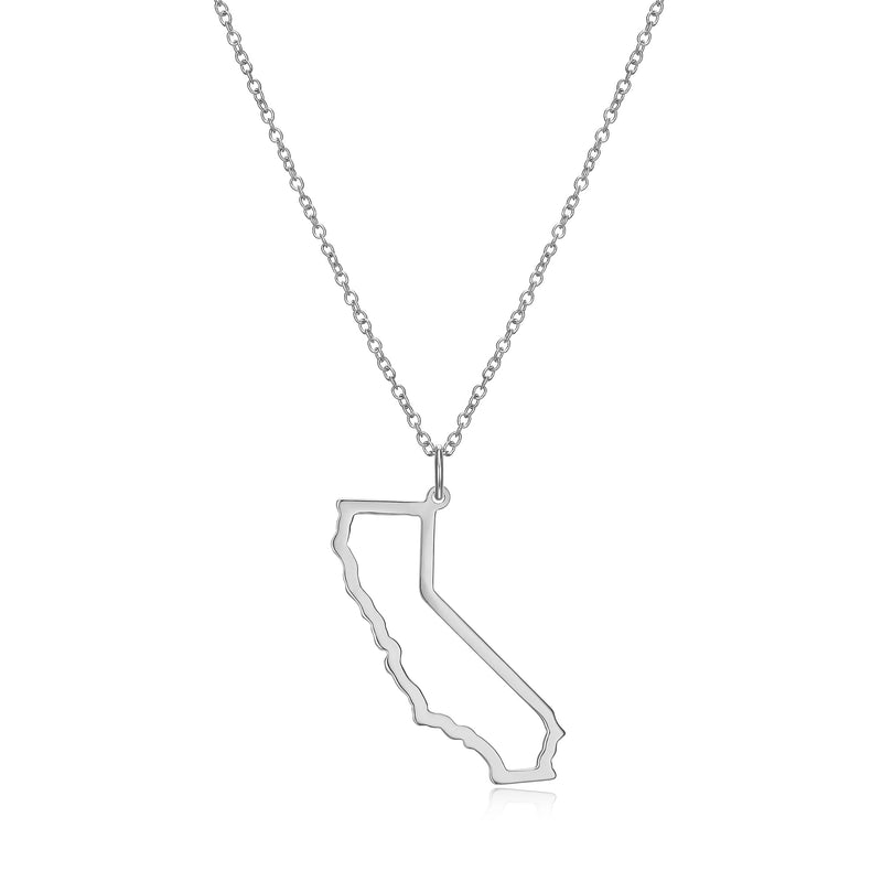 MORGAN & PAIGE .925 Sterling Silver Rhodium Plated US Home States Outline Map Pendant Necklaces for Women - Long Distance Friendship Dainty Hypoallergenic Sterling Silver Necklace for Women 18 inch