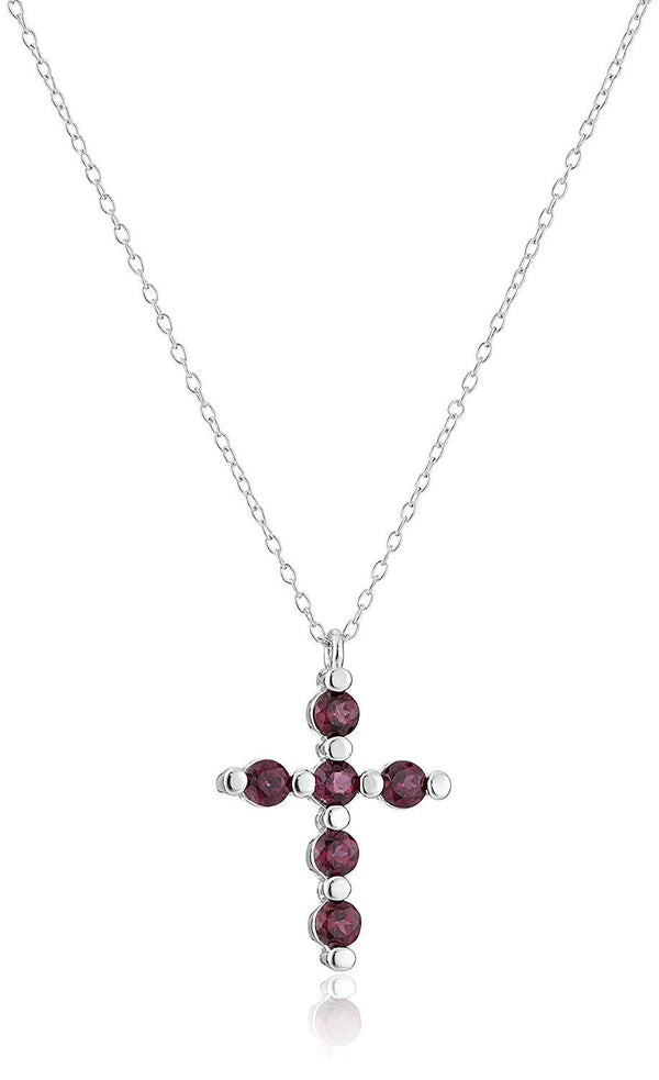 .925 Sterling Silver Gemstone or Cultured Pearl Classic Cross Pendant Necklace on 18" Chain - Choice of Birthstone Colors