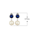 MORGAN & PAIGE 925 Sterling Silver Bezel-Set Gemstone Birthstone and 8mm White Freshwater Cultured Pearl Post Drop Earrings