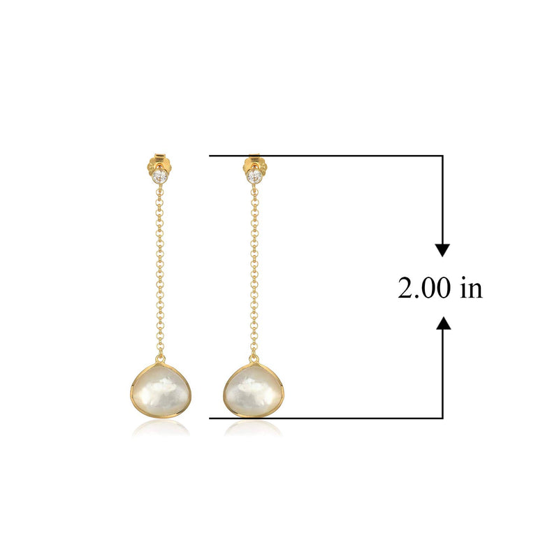 MORGAN & PAIGE 18K Yellow Gold Plated Sterling Silver Genuine Mother of Pearl Stud Earrings or Long Drop Earrings