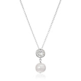 MORGAN & PAIGE .925 Sterling Silver Rhodium Plated Birthstone Necklace - Elegant Freshwater Cultured Pearl Necklace and Gemstone Necklace, Bezel-Set Pearl Drop Necklaces for Women Jewelry 18"