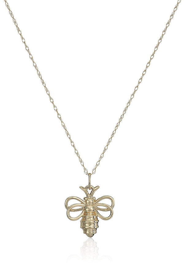 MORGAN & PAIGE Dainty 10K Yellow Gold Bumblebee Demi Fine Delicate Pendant Necklace With 18" Rope Chain