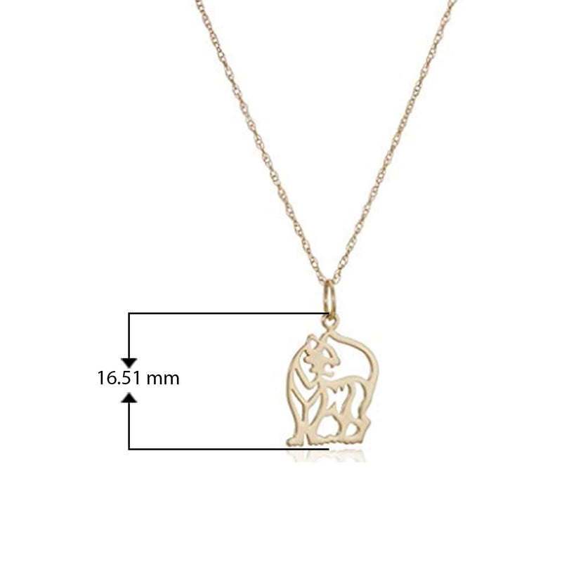 MORGAN & PAIGE 14k Yellow Gold Chinese Zodiac Tiger Silhouette Pendant Necklace for Women, 18" Rope Chain, Jewelry Gift for Her