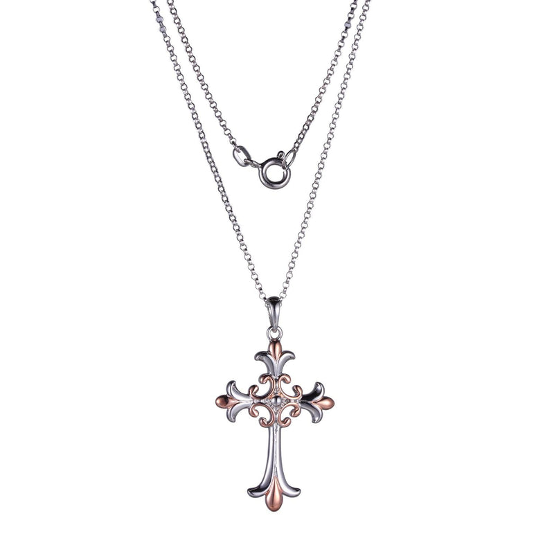 MORGAN & PAIGE Fleur de Lys Celtic Cross Knot Pendant Necklace for Women - 925 Sterling Silver Rhodium-Plated or with Swiss Blue Topaz Lightweight and Hypoallergenic for Sensitive Skin, 18" Rolo Chain