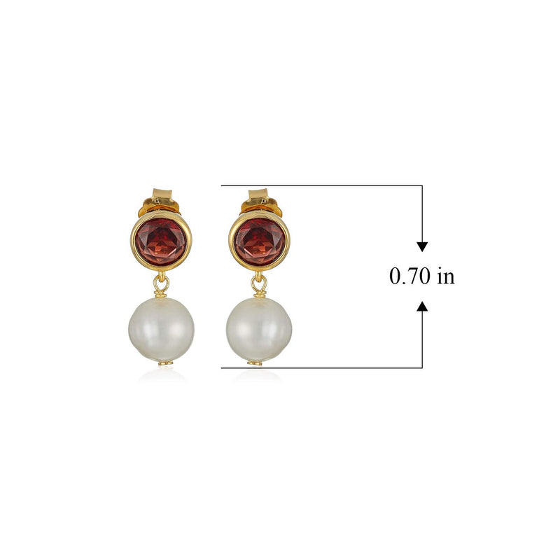 MORGAN & PAIGE 925 Sterling Silver Bezel-Set Gemstone Birthstone and 8mm White Freshwater Cultured Pearl Post Drop Earrings