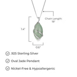 MORGAN & PAIGE .925 Sterling Silver Rhodium Plated Genuine Green Jade Necklace or Jade Earrings for Women - Wire-Wrapped Marquise Cut with Diamond Accents, Hypoallergenic Silver Jewelry Elegant Gifts