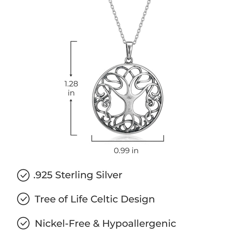 925 Sterling Silver Celtic Knot Openwork Tree of Life Earrings and Pendant Necklace