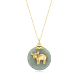 18K Gold-Plated Sterling Silver Chinese Zodiac Sign Pendant Necklace for Women - Hypoallergenic Jade Zodiac Year Pendant with 18-inch Chain - Genuine Green Jade Jewelry