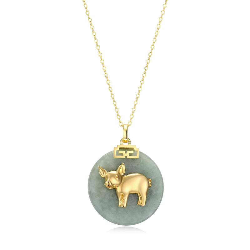 18K Gold-Plated Sterling Silver Chinese Zodiac Sign Pendant Necklace for Women - Hypoallergenic Jade Zodiac Year Pendant with 18-inch Chain - Genuine Green Jade Jewelry