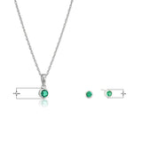 Dainty 925 Sterling Silver Gemstone Birthstone Petite Stud Earrings and 16" Pendant Necklace Jewelry Set