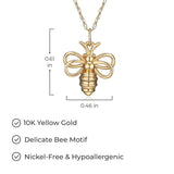 MORGAN & PAIGE Dainty 10K Yellow Gold Bumblebee Demi Fine Delicate Pendant Necklace With 18" Rope Chain