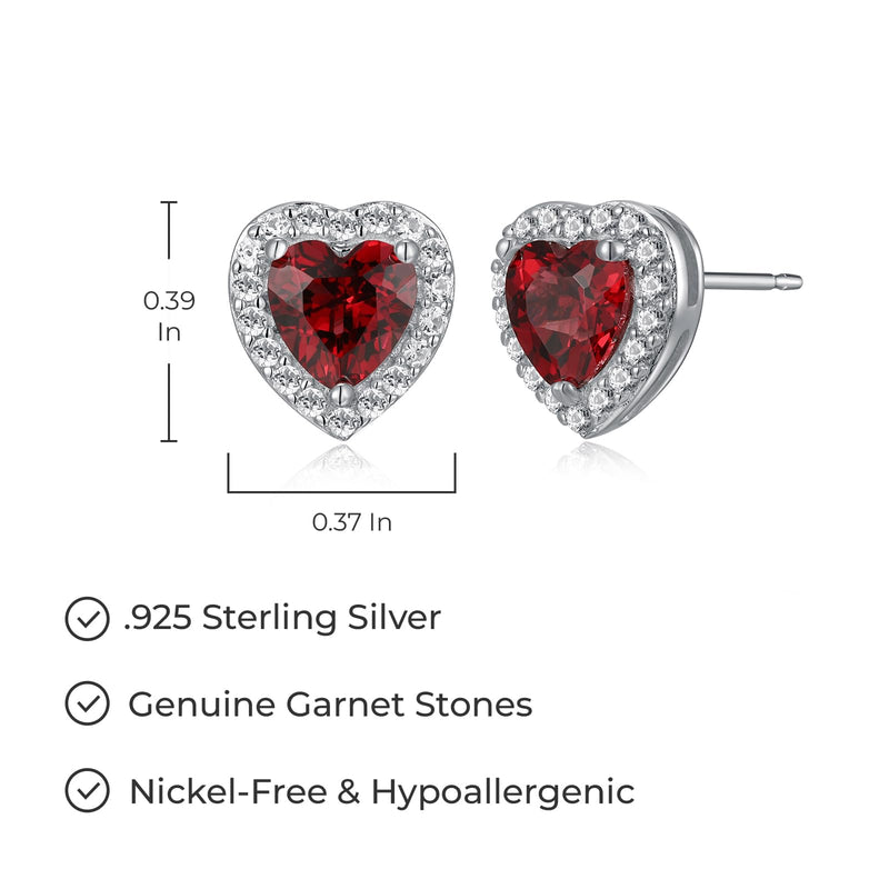 MORGAN & PAIGE Rhodium-Plated Sterling Silver Heart Stud Earrings for Women with Lab-Created White Sapphire Halo - Hypoallergenic and Nickel-Free, Choice of Birthstone Jewelry with Elegant