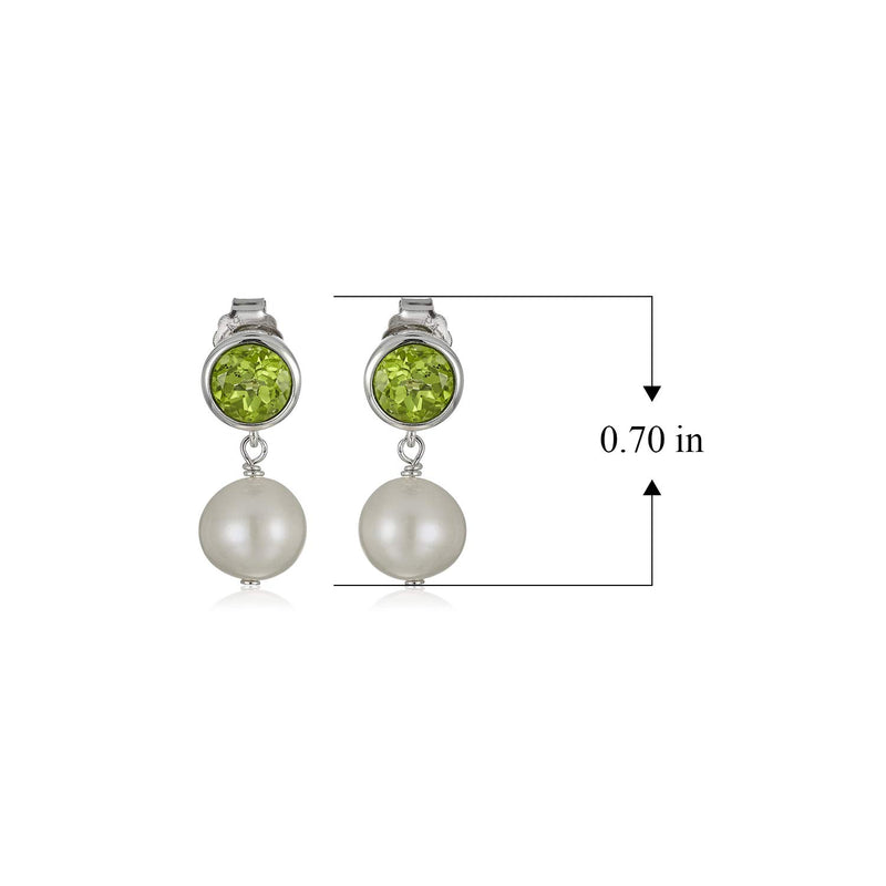 MORGAN & PAIGE 925 Sterling Silver Bezel-Set Gemstone Birthstone and 8mm White Freshwater Cultured Pearl Post Drop Earrings