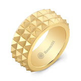 Room101 Gold Plated Stainless Steel 10mm Mens Spike Ring, Size 12