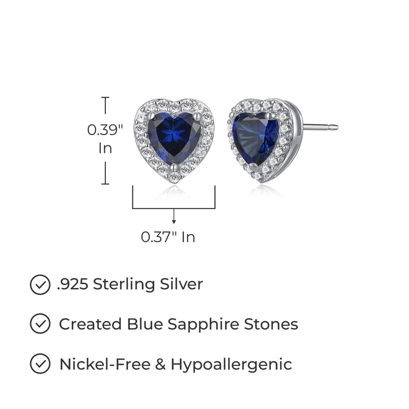 MORGAN & PAIGE Rhodium-Plated Sterling Silver Heart Stud Earrings for Women with Lab-Created White Sapphire Halo - Hypoallergenic and Nickel-Free, Choice of Birthstone Jewelry with Elegant