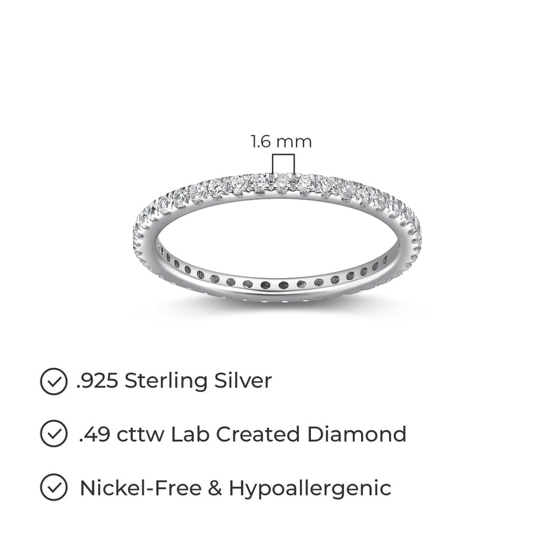 Rhodium-Plated Sterling Silver Wedding Anniversary Band with Lab-Created Diamonds, Hypoallergenic Jewelry for Women Size 7