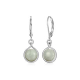 MORGAN & PAIGE .925 Sterling Silver Genuine Green Jade Bezel Set Round Leverback 1-1/8" Drop Earrings