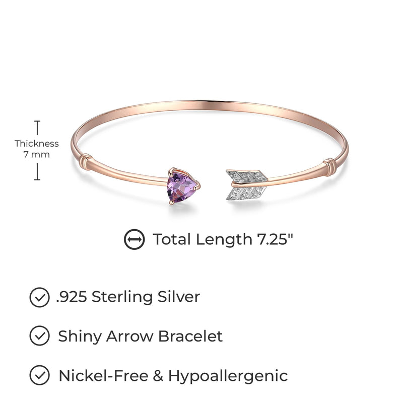 MORGAN & PAIGE 18k Rose Gold over Sterling Silver Pink Amethyst and Created White Sapphire Arrow Open Bangle Bracelet