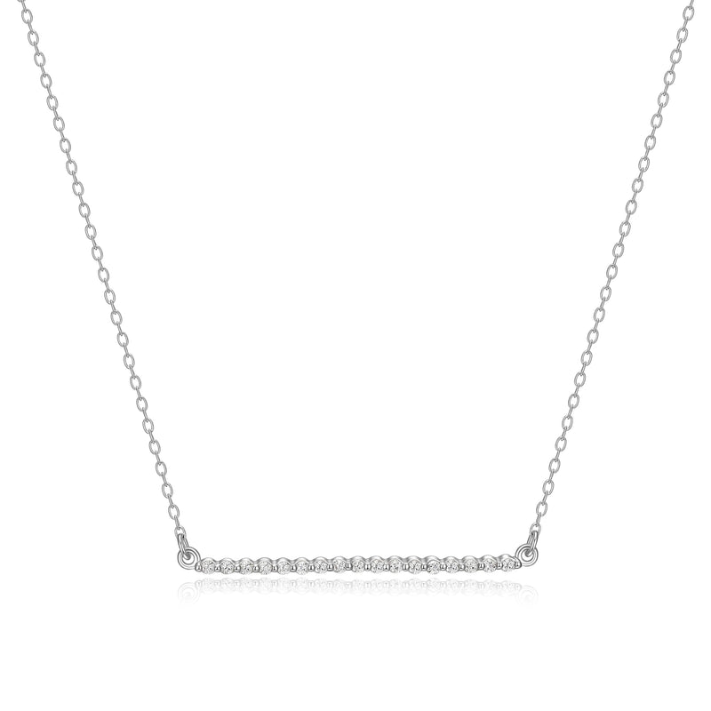 MORGAN & PAIGE .925 Sterling Silver Rhodium Plated Bar Designs Cubic Zirconia Necklace - Elegant and Dainty Sterling Silver Necklace for Women, Jewelry Gift for Her 16" with 2" Extension