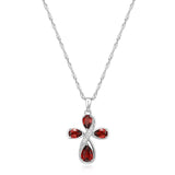 MORGAN & PAIGE Rhodium-Plated Sterling Silver Genuine Garnet and Diamond Accent 3prong-setting Cross Pendant Necklace, 18"