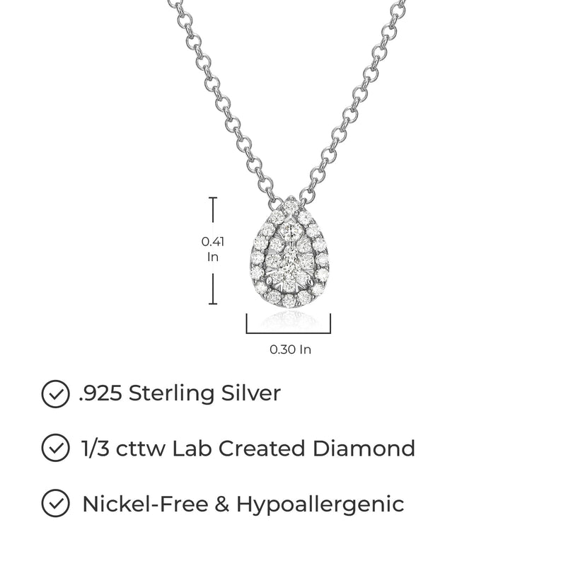 Sterling Silver Pendant Necklace Lab-Created Diamonds, Romantic Jewelry, Hypoallergenic, 18-inch Chain, Elegant Gift Box Included