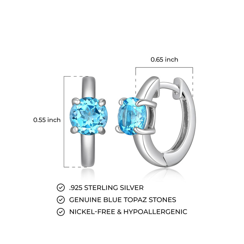 MORGAN & PAIGE Rhodium-Plated Sterling Silver Huggie Hoop Earrings - Hypoallergenic and Nickel-Free for Sensitive Skin, Choice of Birthstone Jewelry, with Elegant Gift Box