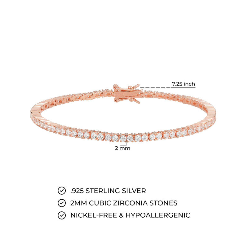 MORGAN & PAIGE 925 Sterling Silver Tennis Bracelet with Cubic Zirconia in Platinum, Yellow Gold, or Rose Gold Plated Finishes; Hypoallergenic Tarnish-Free, Silver Bracelet for Women,7.25 or 8 inch