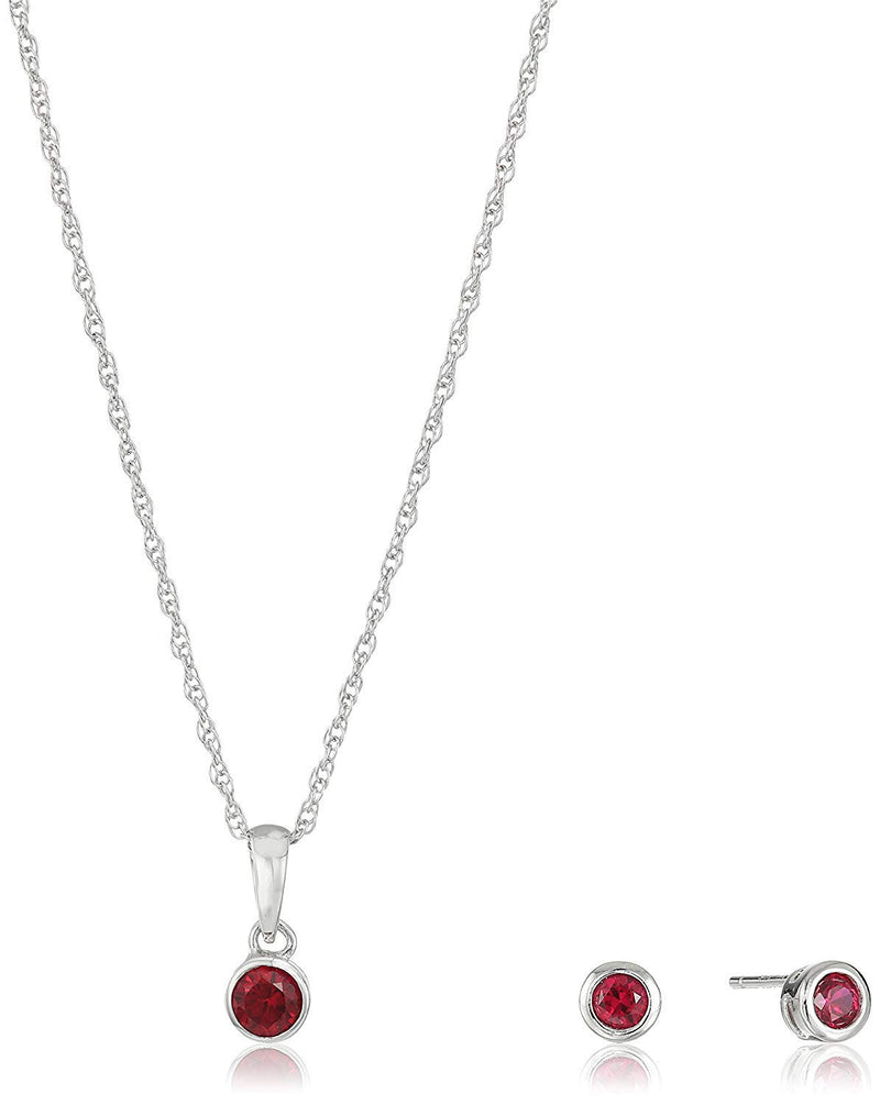 Dainty 925 Sterling Silver Gemstone Birthstone Petite Stud Earrings and 16" Pendant Necklace Jewelry Set