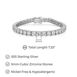 MORGAN & PAIGE 925 Sterling Silver Tennis Bracelet with Cubic Zirconia in Platinum, Yellow Gold, or Rose Gold Plated Finishes; Hypoallergenic Tarnish-Free, Silver Bracelet for Women,7.25 or 8 inch